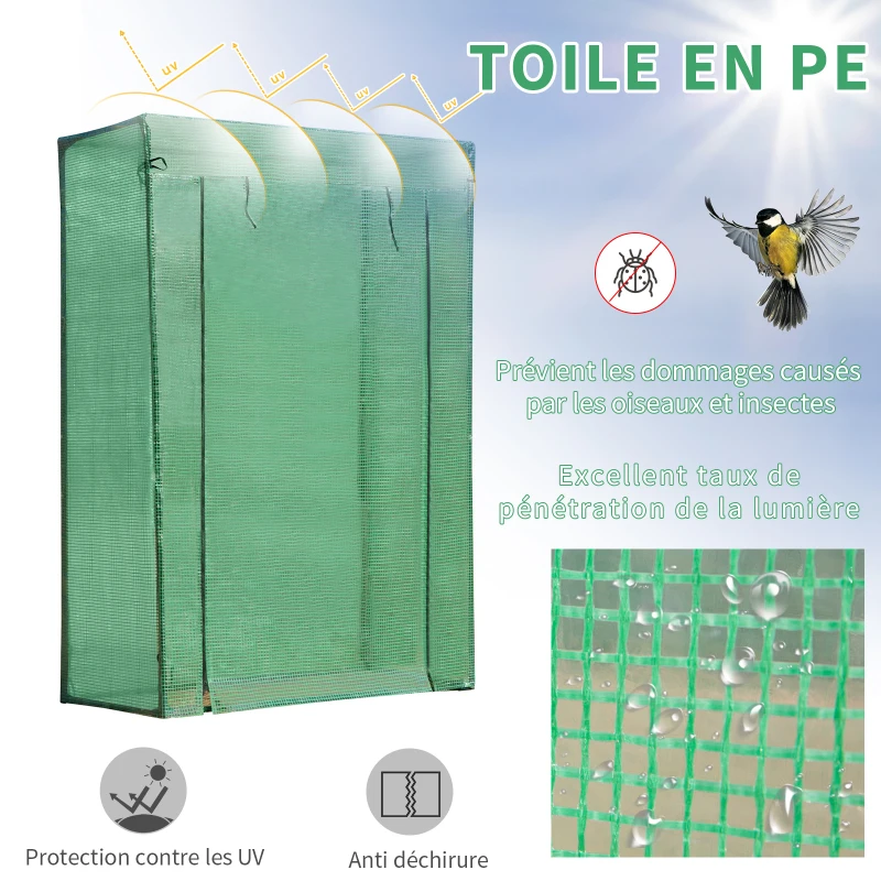 Outsunny Serre de Jardin Serre à tomates dim. 1L x 0,5l x 1,5H m Porte zippée déroulante Acier PE Haute densité 140 g/m² Anti-UV Vert