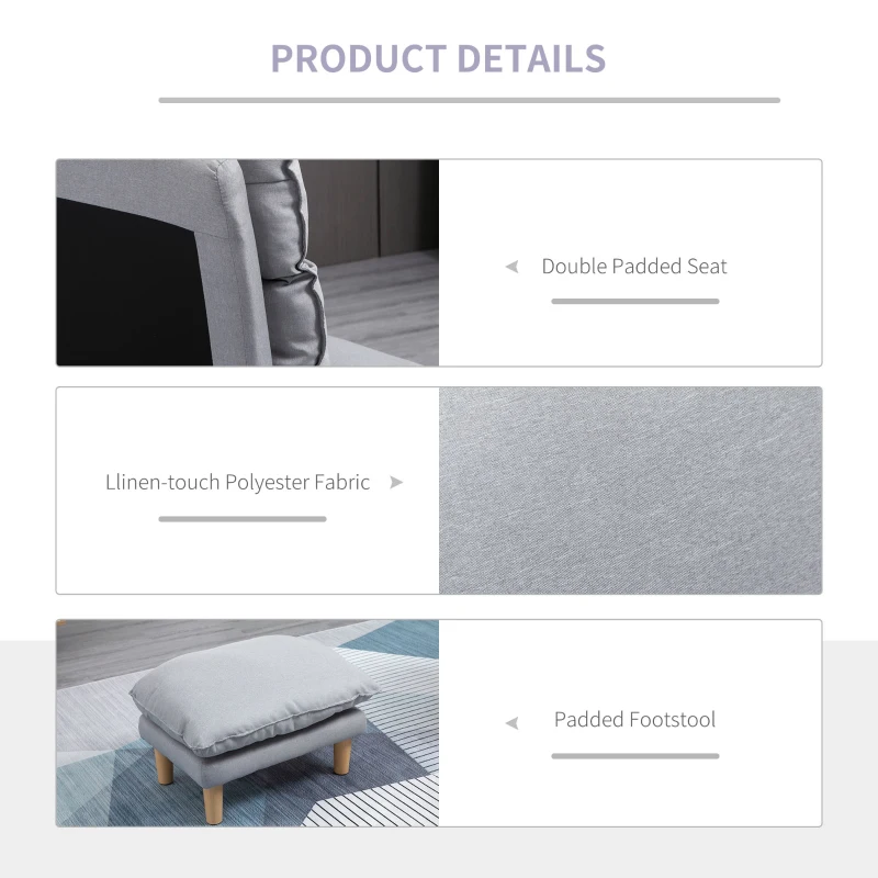 HOMCOM Adjustable Sofa Bed Set Reclining Lounge Chair with Footstool for Living Room, Home Office, Bedroom