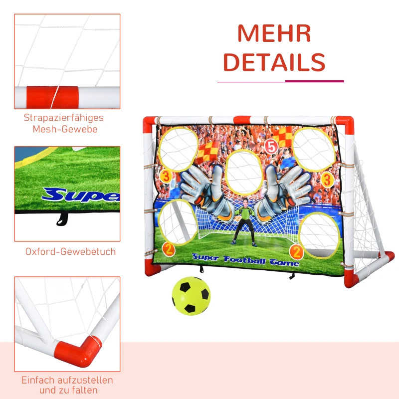 HOMCOM Fußballtore mit Fußball Torwand für Kinder 3-12 Jahre Fußballnetz Garten Kunststoff mehrfarbig 116 x 48 x 76 cm
