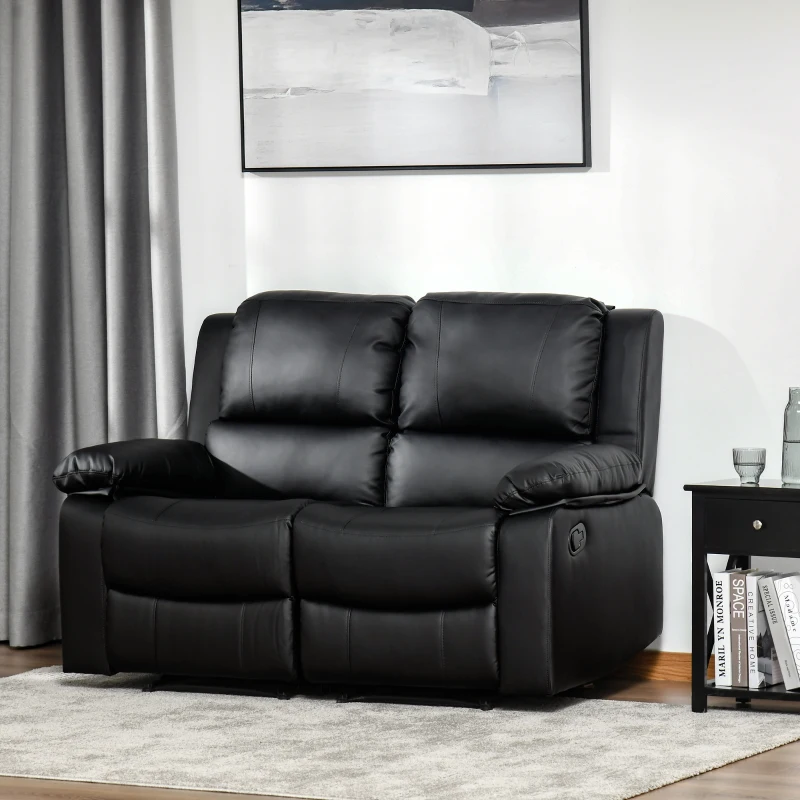 HOMCOM Divano Letto 2 Posti con Schienale Regolabile in Similpelle, 95x141,5x94,5cm, Nero