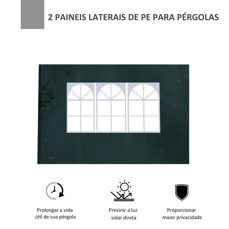 Outsunny Conjunto de 2 Paredes Laterais para Tendas de 3x3m e 3x6m Paredes Laterais para Tendas com Janelas Transparentes 293x193cm Verde Escuro