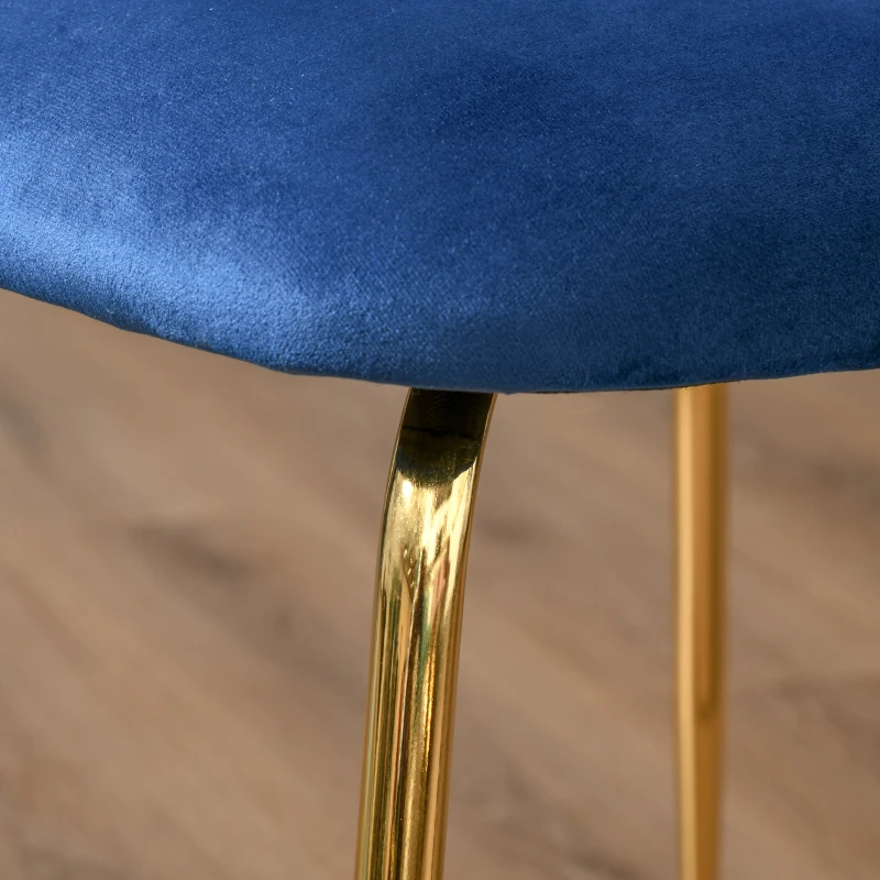 HOMCOM Set di 2 Sedie da Cucina Sedie da Pranzo con Schienale Tessuto Poliestere Gambe in Metallo Blu+Oro 52 x 52 x 81 cm