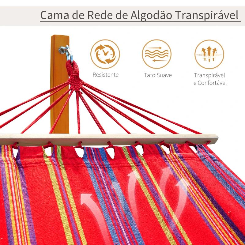 Outsunny Cama Rede com Suporte de Madeira Cama Rede para Praia Campismo Jardim Carga Máxima 120kg 325x118x120cm Madeira e Multicor