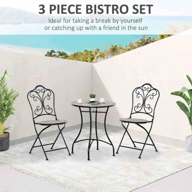 Outsunny Set de gradina in stil bistro cu 3 piese, cu masa de cafea si 2 scaune pliabile