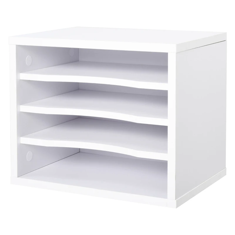 Vinsetto Organizer da Scrivania in Legno a 4 livelli, 35.5x25x28.6cm, Bianco
