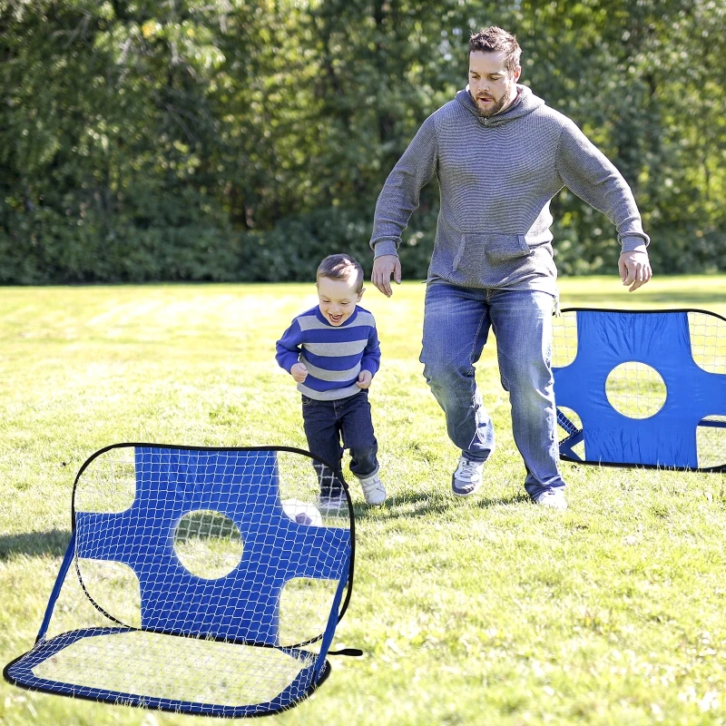HOMCOM Set di 2 Porte da Calcio per Bambini con Bersaglio Pieghevoli, 123x80x80 cm, Blu