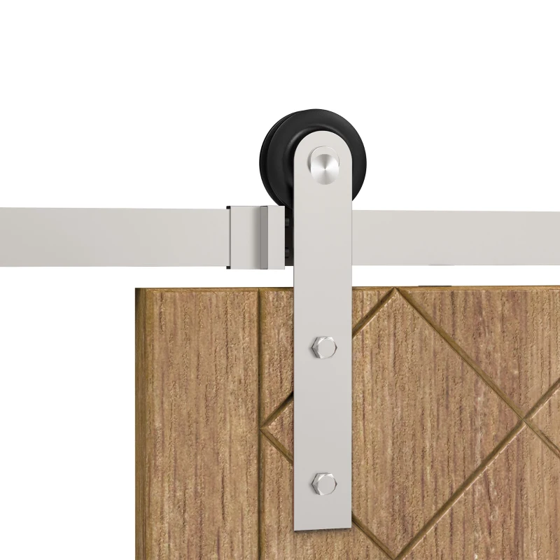 HOMCOM 6.5FT / 2m Stainless Steel Sliding Door Kits Barn Hardware Closet Set Modern Style Track System For Single Wooden Door