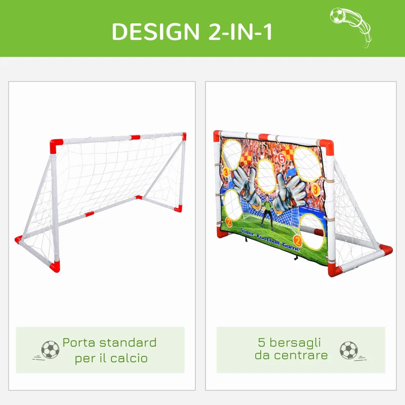 HOMCOM Porta da calcio per Bambini 3-12 anni, Rete da Giardino, Bersagli Inclusi, in Plastica, 116x48x76 cm