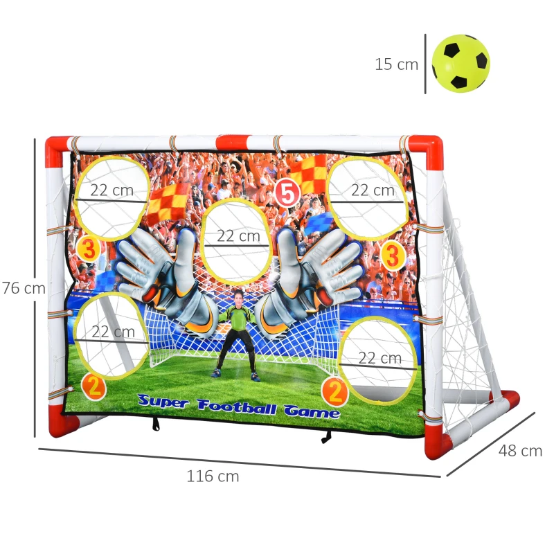HOMCOM Porta da calcio per Bambini 3-12 anni, Rete da Giardino, Bersagli Inclusi, in Plastica, 116x48x76 cm
