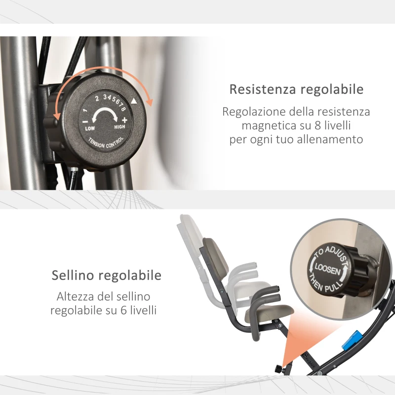 HOMCOM Cyclette Pieghevole 8 Livelli di Resistenza con Seduta regolabile, Blu e Grigia