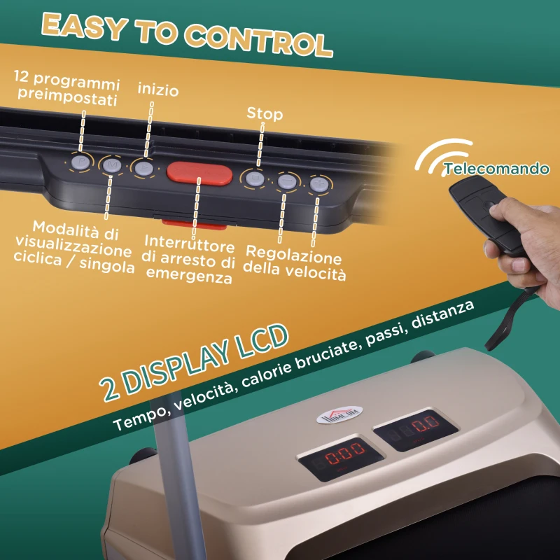 HOMCOM Tapis Roulant Elettrico Pieghevole con Display LCD, in Acciaio, 70x128x116 cm