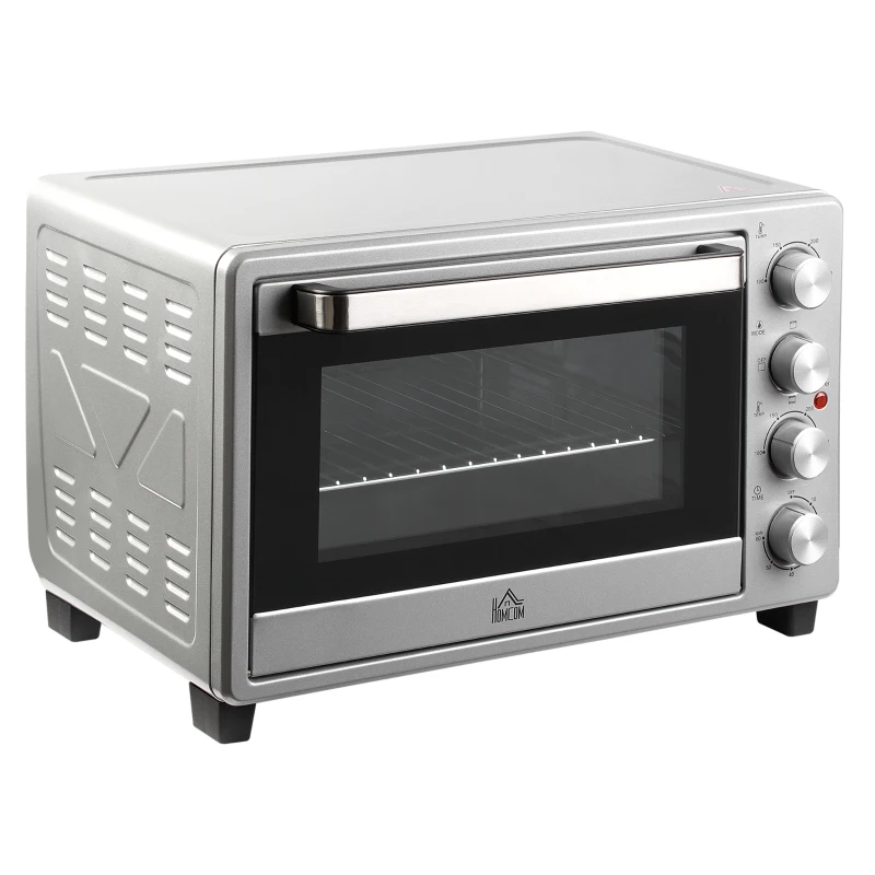 HOMCOM Miniforno 32L con piastre elettriche e base girarrosto 52,2 x 38,1 x 33,5 cm Argento