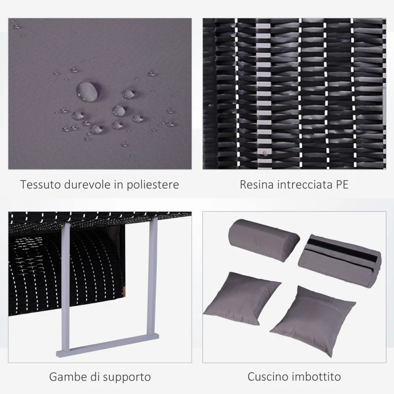Outsunny Sdraio da Spiaggia Reclinabile a 2 Posti con Tettuccio Parasole e Cassetti, Grigio