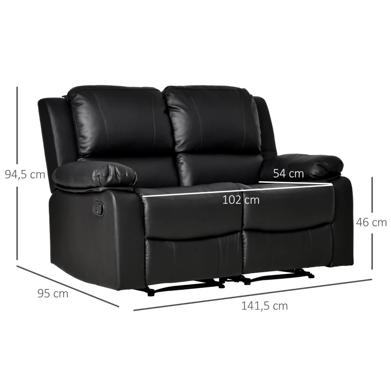 HOMCOM Divano Letto 2 Posti con Schienale Regolabile in Similpelle, 95x141,5x94,5cm, Nero