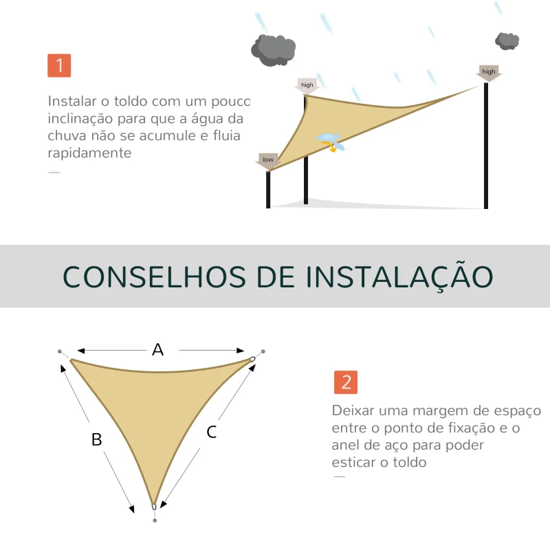 Outsunny Toldo Vela triangular 4x4x4m para Terraço Jardim Camping Cor Areia