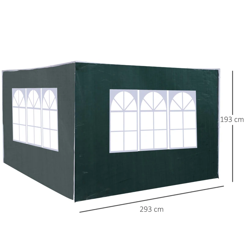 Outsunny Conjunto de 2 Paredes Laterais para Tendas de 3x3m e 3x6m Paredes Laterais para Tendas com Janelas Transparentes 293x193cm Verde Escuro