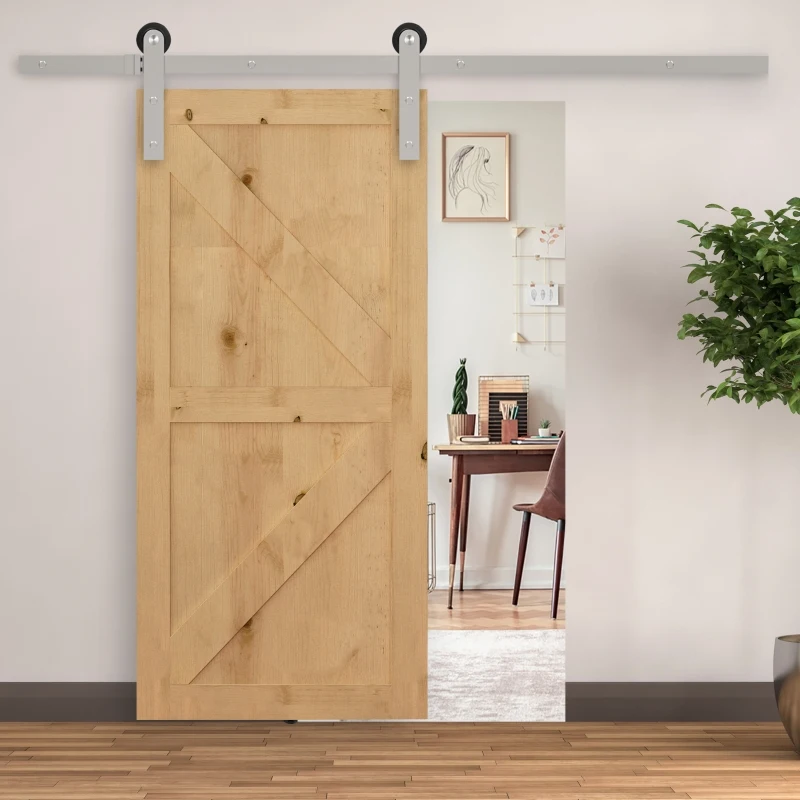 HOMCOM 6.5FT / 2m Stainless Steel Sliding Door Kits Barn Hardware Closet Set Modern Style Track System For Single Wooden Door