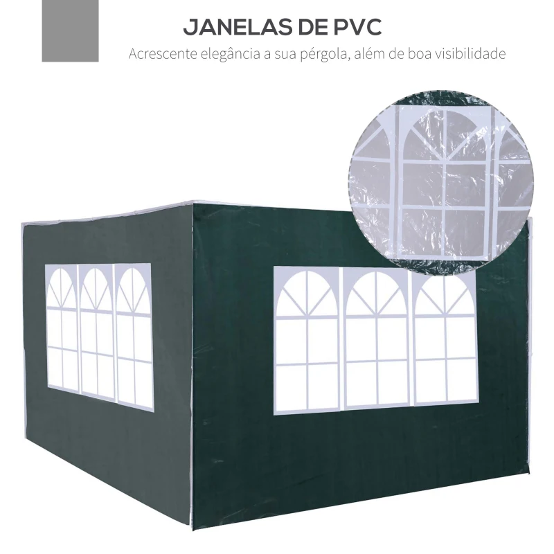 Outsunny Conjunto de 2 Paredes Laterais para Tendas de 3x3m e 3x6m Paredes Laterais para Tendas com Janelas Transparentes 293x193cm Verde Escuro