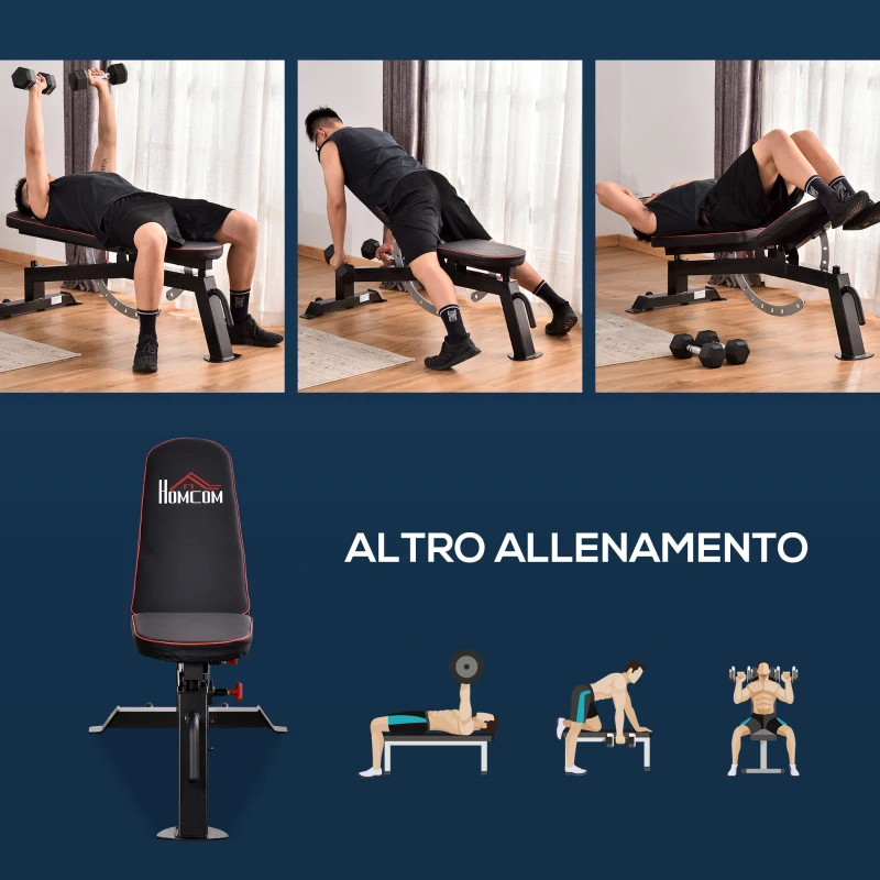 HOMCOM Panca Multifunzione per Addominali con Seduta e Schienale Regolabili, 150x60x50-127cm, Nero