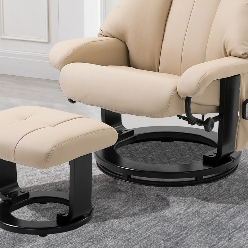 HOMCOM Poltrona Relax Reclinabile e Massaggiante con Pouf Poggiapiedi e Telecomando, 76x80x102 cm Crema