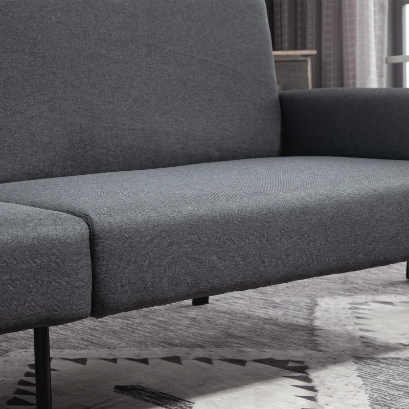 HOMCOM Divano Letto Pieghevole a 2 Posti in Tessuto Effetto Lino e Acciaio, 214x94x81 cm, Grigio