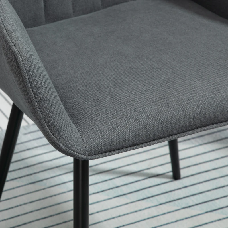 HOMCOM Set di 2 Sedie da Pranzo con Rivestimento in Lino Traspirante, Sedia Ergonomica da Cucina con Braccioli dello Schienale e Gambe in Metallo, Lino, 59.5 x 56.5 x 81cm, Grigio Scuro