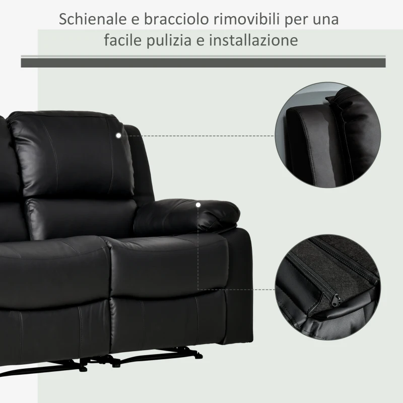 HOMCOM Divano Letto 2 Posti con Schienale Regolabile in Similpelle, 95x141,5x94,5cm, Nero
