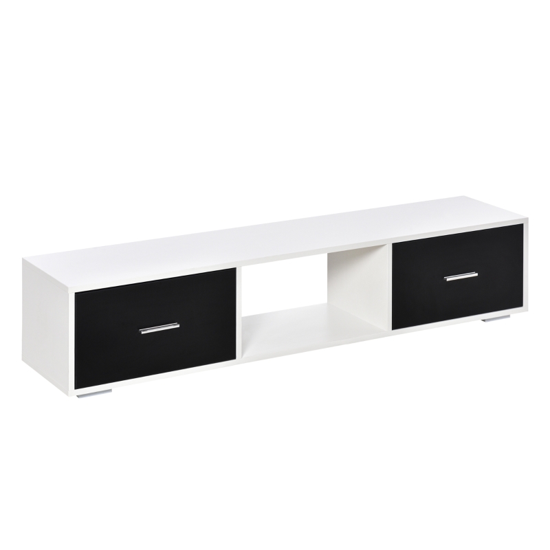 HOMCOM Mobile TV Moderno per Televisori fino a 60" con 2 Cassetti, 140x30x32cm, Bianco e Nero