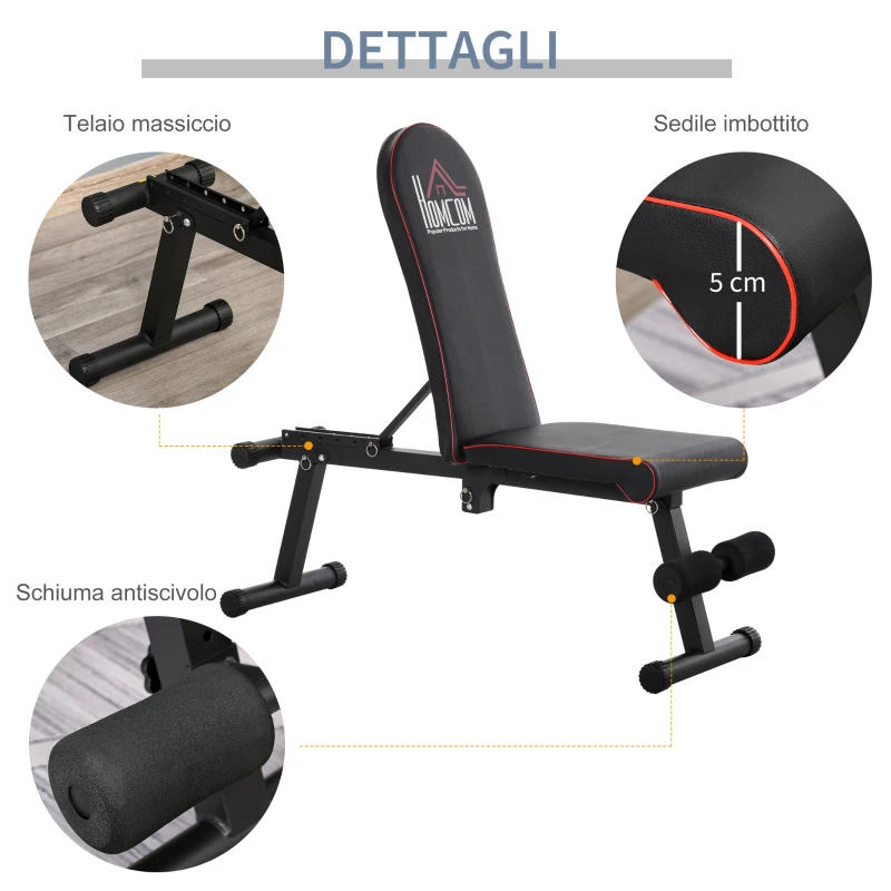 HOMCOM Panca Multifunzione Pieghevole, Altezza e Inclinazione Regolabile, 130x37x45-108cm, Nero