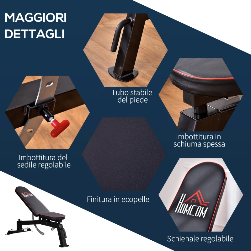 HOMCOM Panca Multifunzione per Addominali con Seduta e Schienale Regolabili, 150x60x50-127cm, Nero