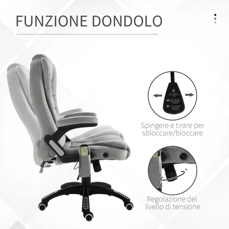 Vinsetto Sedia da Ufficio con Funzione Massaggiante e Altezza Regolabile, in PU, 67x67x116-126 cm, Grigio