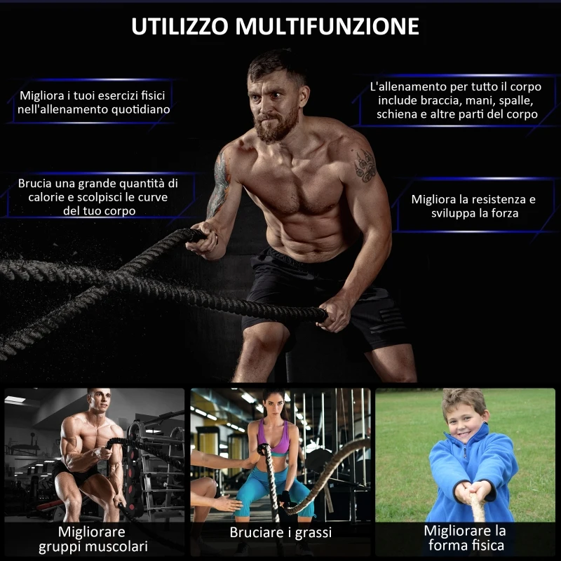 HOMCOM Corda da Allenamento Battle Rope, Ø38mmx12m, Nero e Giallo