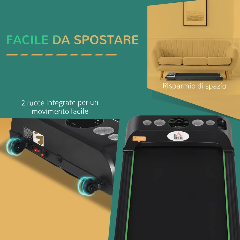 HOMCOM Tapis Roulant Elettrico Senza Manubrio, Display LED e Telecomando Velocità 1-6km/h