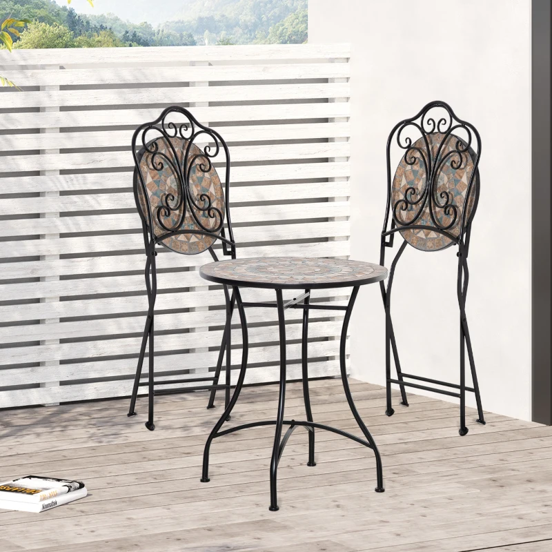Outsunny Set de gradina in stil bistro cu 3 piese, cu masa de cafea si 2 scaune pliabile