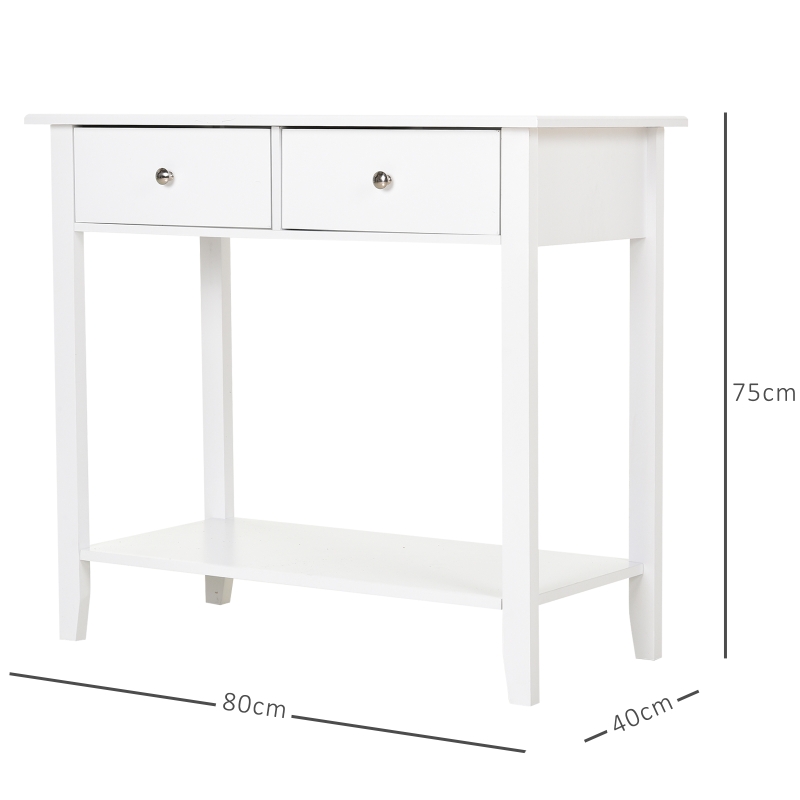 HOMCOM Mobile Consolle con 2 Cassetti e Ripiano Inferiore in Legno, 80x40x75cm, Bianco