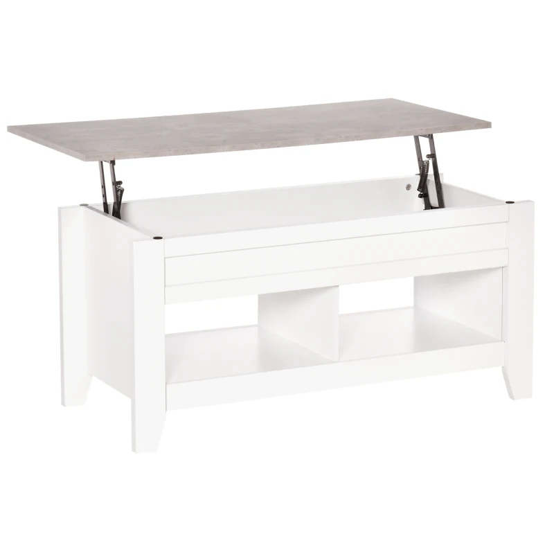 HOMCOM Tavolino Rettangolare con Piano sollevabile, 2 Ripiani, in Truciolato 105x50x49 cm, Bianco