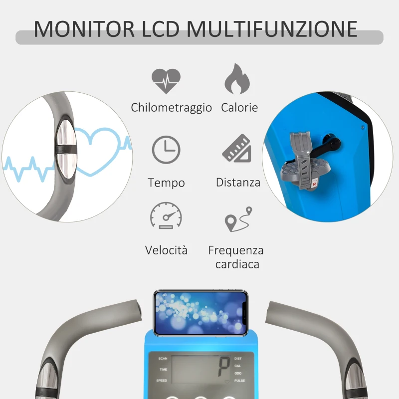 HOMCOM Cyclette Pieghevole 8 Livelli di Resistenza con Seduta regolabile, Blu e Grigia