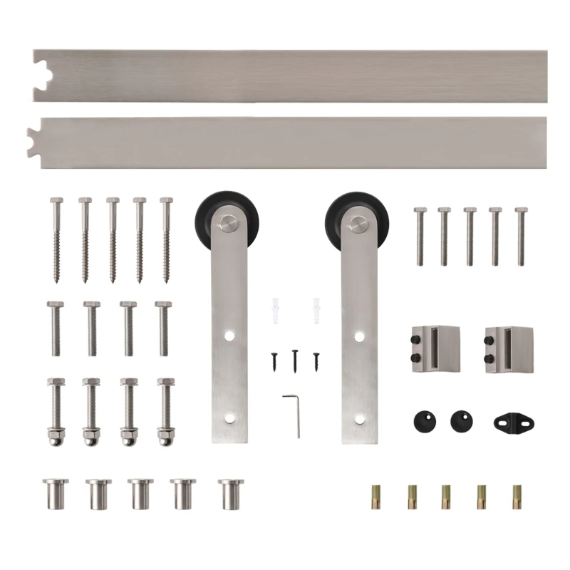 HOMCOM 6.5FT / 2m Stainless Steel Sliding Door Kits Barn Hardware Closet Set Modern Style Track System For Single Wooden Door