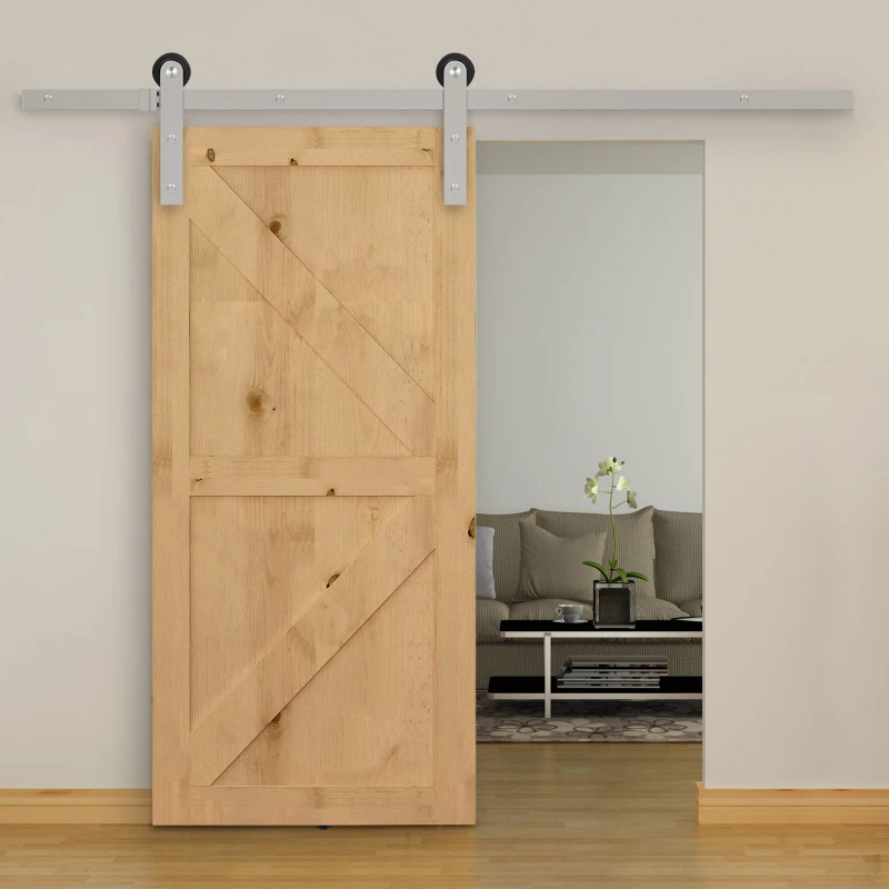 HOMCOM 6.5FT / 2m Stainless Steel Sliding Door Kits Barn Hardware Closet Set Modern Style Track System For Single Wooden Door