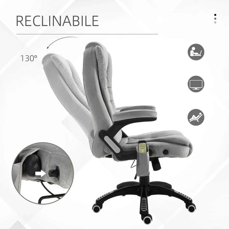 Vinsetto Sedia da Ufficio con Funzione Massaggiante e Altezza Regolabile, in PU, 67x67x116-126 cm, Grigio