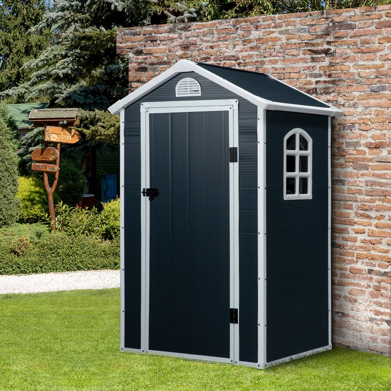 Outsunny Casetta da Giardino Porta Attrezzi in Metallo e PP, 134x104x204 cm, Grigio