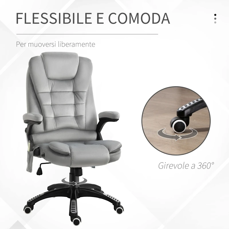 Vinsetto Sedia da Ufficio con Funzione Massaggiante e Altezza Regolabile, in PU, 67x67x116-126 cm, Grigio