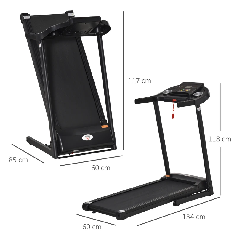 HOMCOM Tapis Roulant Pieghevole ed Elettrico da 500 W con Display LED, Portabevande e Portacellulare, 134x 60x118 cm, Nero