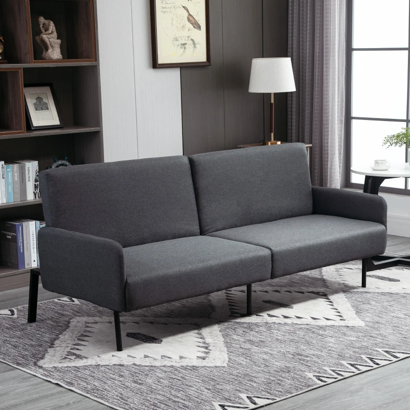 HOMCOM Divano Letto Pieghevole a 2 Posti in Tessuto Effetto Lino e Acciaio, 214x94x81 cm, Grigio