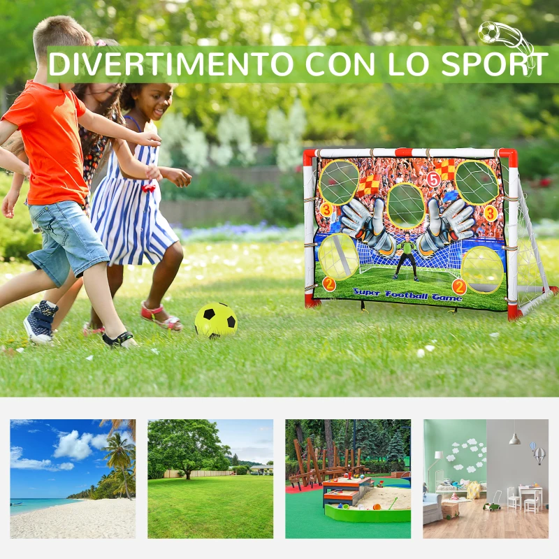 HOMCOM Porta da calcio per Bambini 3-12 anni, Rete da Giardino, Bersagli Inclusi, in Plastica, 116x48x76 cm