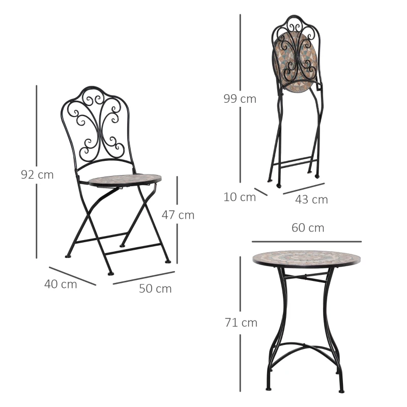 Outsunny Set de gradina in stil bistro cu 3 piese, cu masa de cafea si 2 scaune pliabile