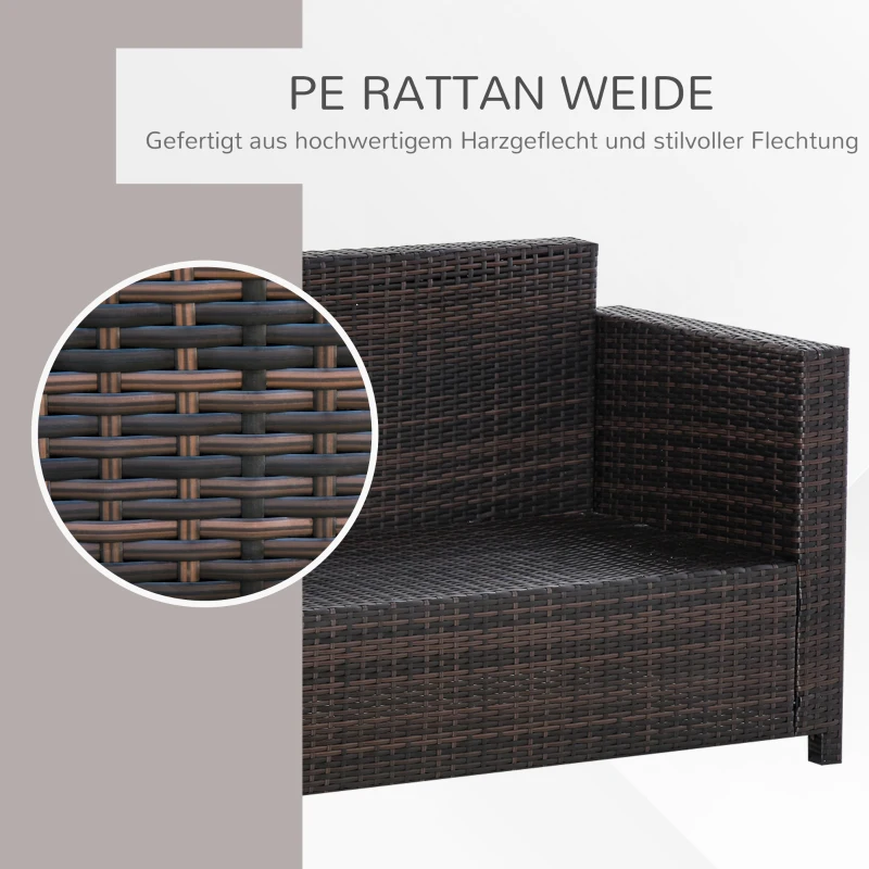 Outsunny Poly-rotan bank met kussens 3-zits loungebank tuin metaal polyester bruin