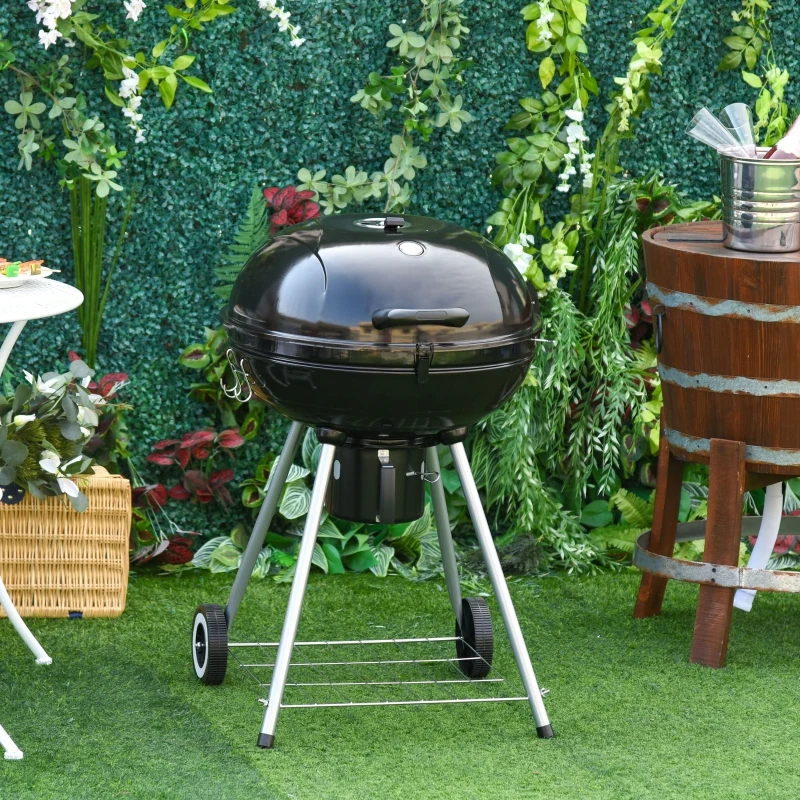 Outsunny Portable Kettle Charcoal Grill W/Wheels, 57Lx63Wx94H cm-Black/Silver
