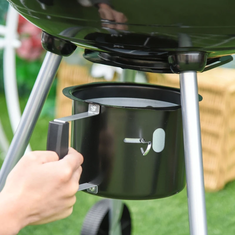 Outsunny Portable Kettle Charcoal Grill W/Wheels, 57Lx63Wx94H cm-Black/Silver
