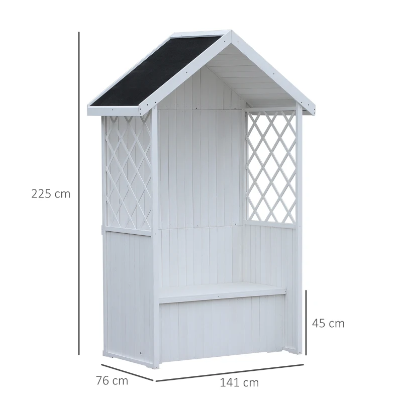 Outsunny Wooden Arbour Double Seat Bench with Storage Box Lattice Side Solid Roof Outdoor Garden Furniture Chair, White